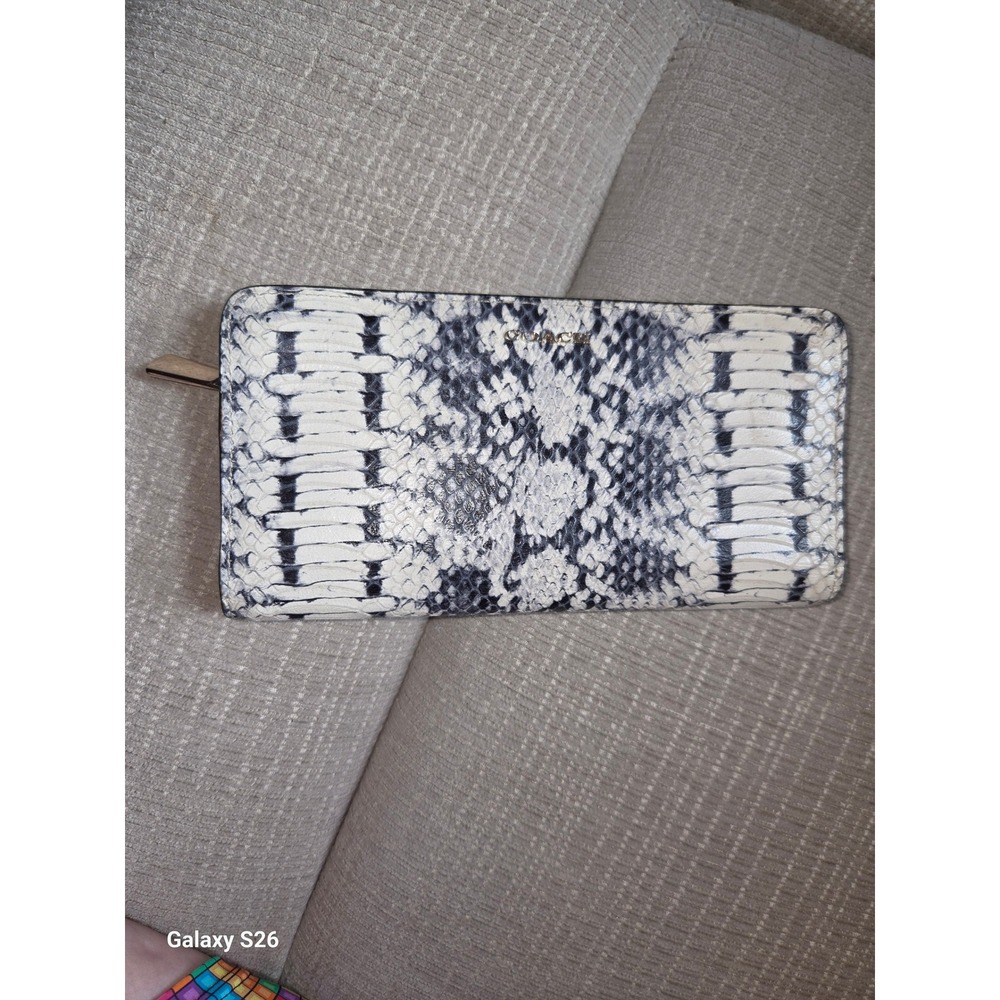 W5. Coach Python Embossed Leather Slim Envelope Wallet Black White Snakeskin